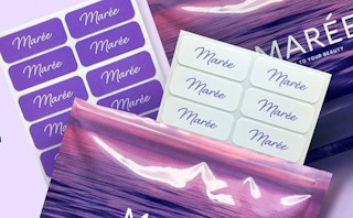 purple and white face lift tape on sheets in pouches