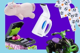 blue and purple collage with products