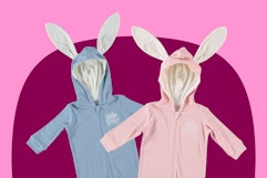 Blue & pink bunny coverall for babies from the brand Chick Pea at Walmart