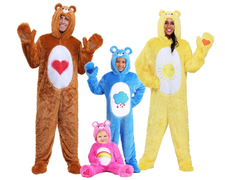 family dressed in Care Bears Halloween costumes