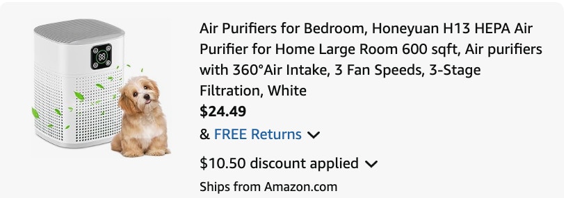 air purifier Amazon receipt