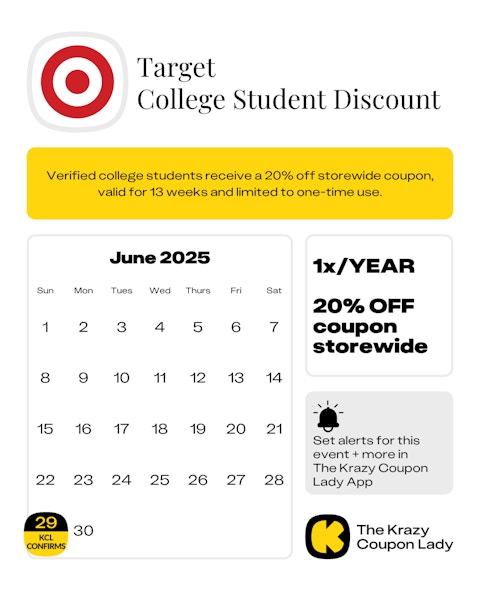 Calendar Graphic with Target college student discount confirmed to start on July 29 2025