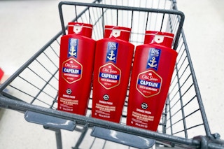 3 old spice body washes in a cart