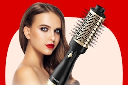 Model in the background of a Nexpure Hot Air Brush