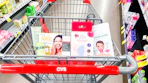 skincare products in a cart including olay, pixi, and more