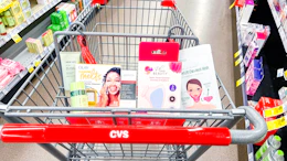 skincare products in a cart including olay, pixi, and more