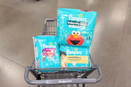 pampers diapers in a walgreens shopping cart sponsored