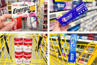 dollar general crest, oral-b, energizer, campbell's 4-photo collage