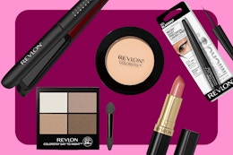 5 revlon items: flat iron, eyeshadow, lipstick