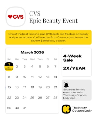 Calendar graphic of CVS epic beauty event confirmed for March 1 2026