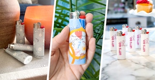 three images of custom bic lighters