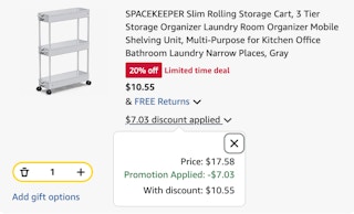 storage cart Amazon receipt