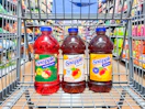 3 snapple juice bottles sitting in a walmart cart