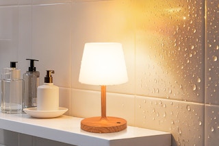lamp on shower ledge