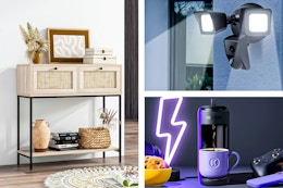 3 lifestyle images: furniture, outdoor spot light & Keurig coffee machine