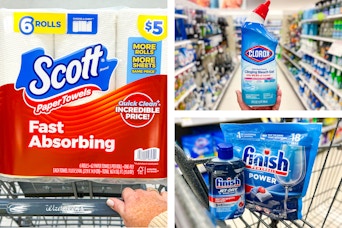 collage with scott, clorox, and finish products