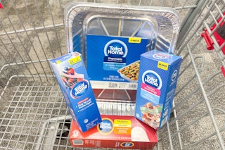 total home trash bags, food bags, and food containers in a cart