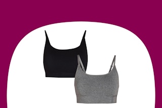 Stock image of two Steve Madden women's bras (gray & black)