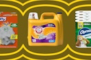 Household supplies: toilet paper, cleaner, and trashbags