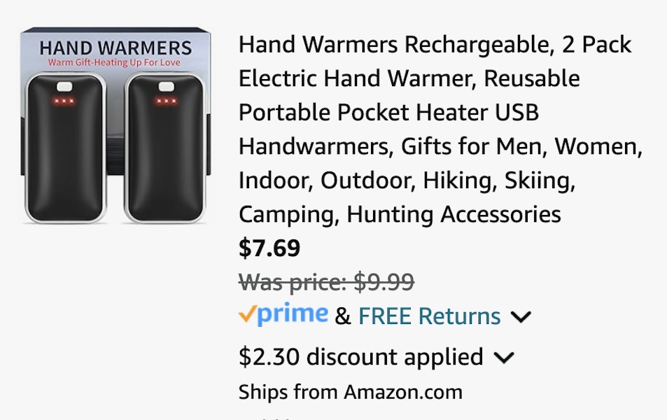 Rechargeable Hand Warmers Amazon Receipt