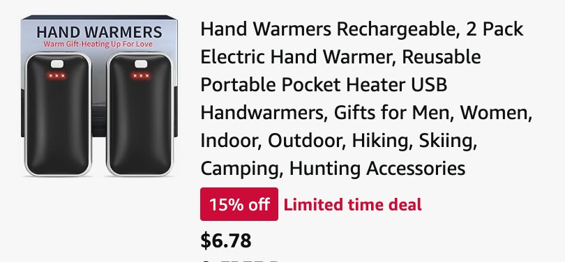 Rechargeable Hand Warmers Amazon Receipt