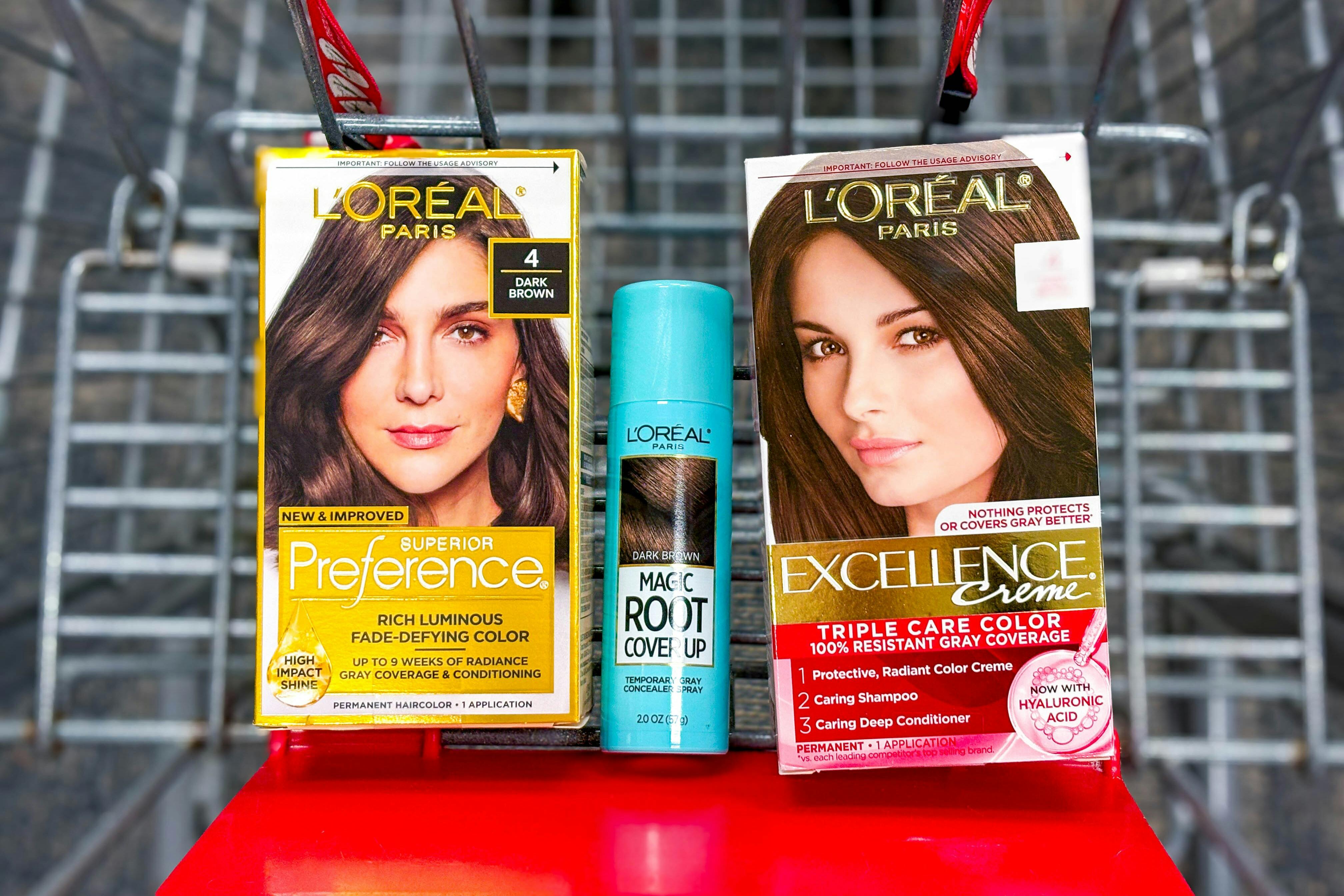 loreal hair color box in a shopping cart