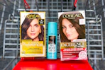 loreal hair color box in a shopping cart