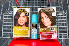loreal hair color box in a shopping cart