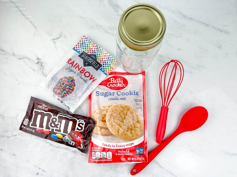 items on a counter to make a cookie jar teacher gift 