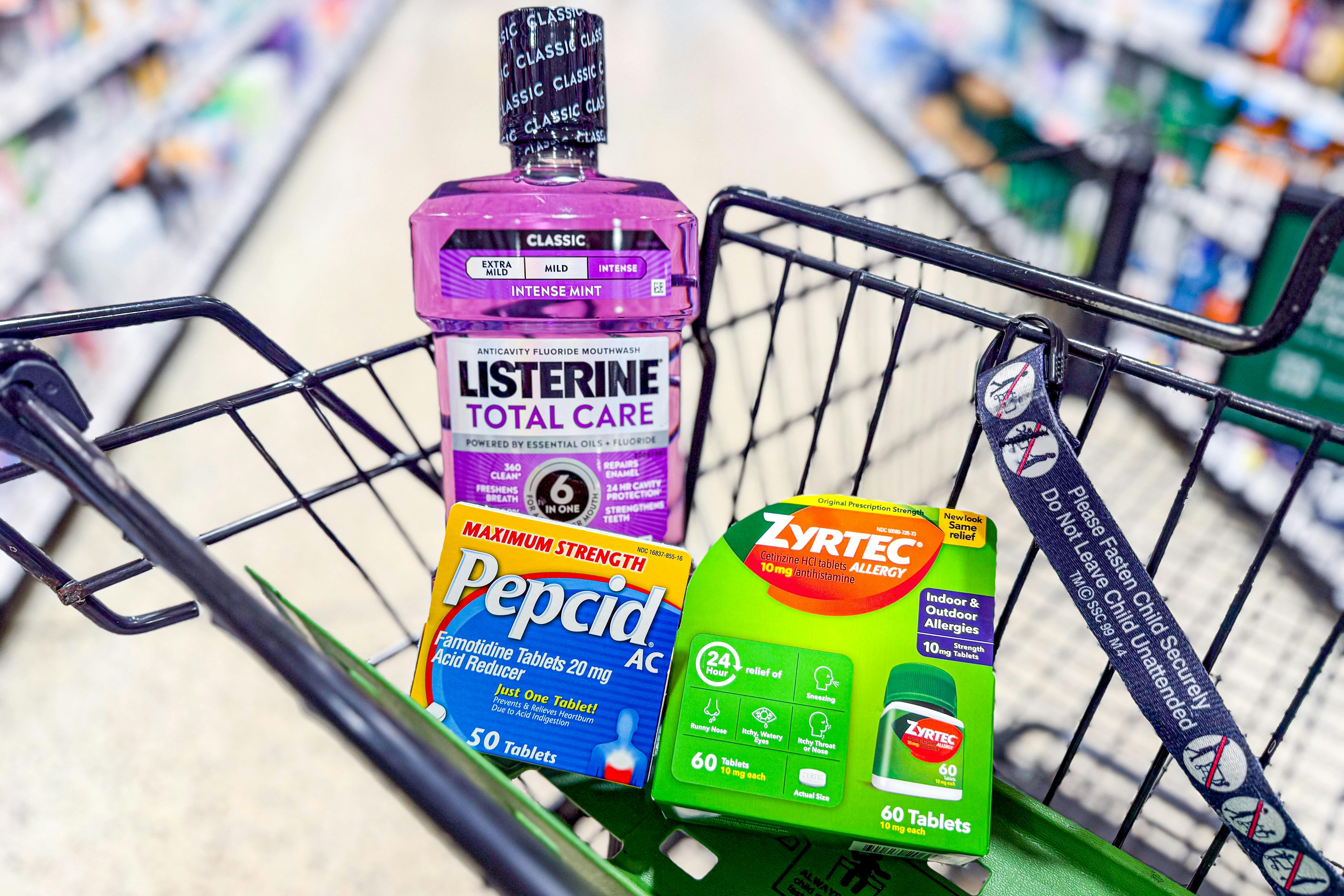 listerine pepcid zyrtec products in shopping cart