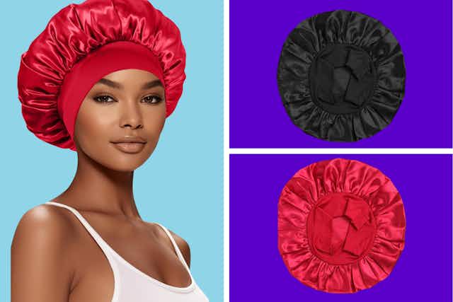 A 2-Pack of Satin Hair Bonnets Is Only $3.49 on Amazon card image