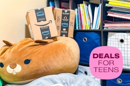 stuffed animal on Amazon boxes