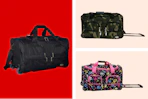 black, camo, and peace sign rolling luggage
