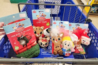 rudolph cat toys in a cart