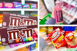 dollar tree m&m's, vitaminwater, hormel 3-photo collage