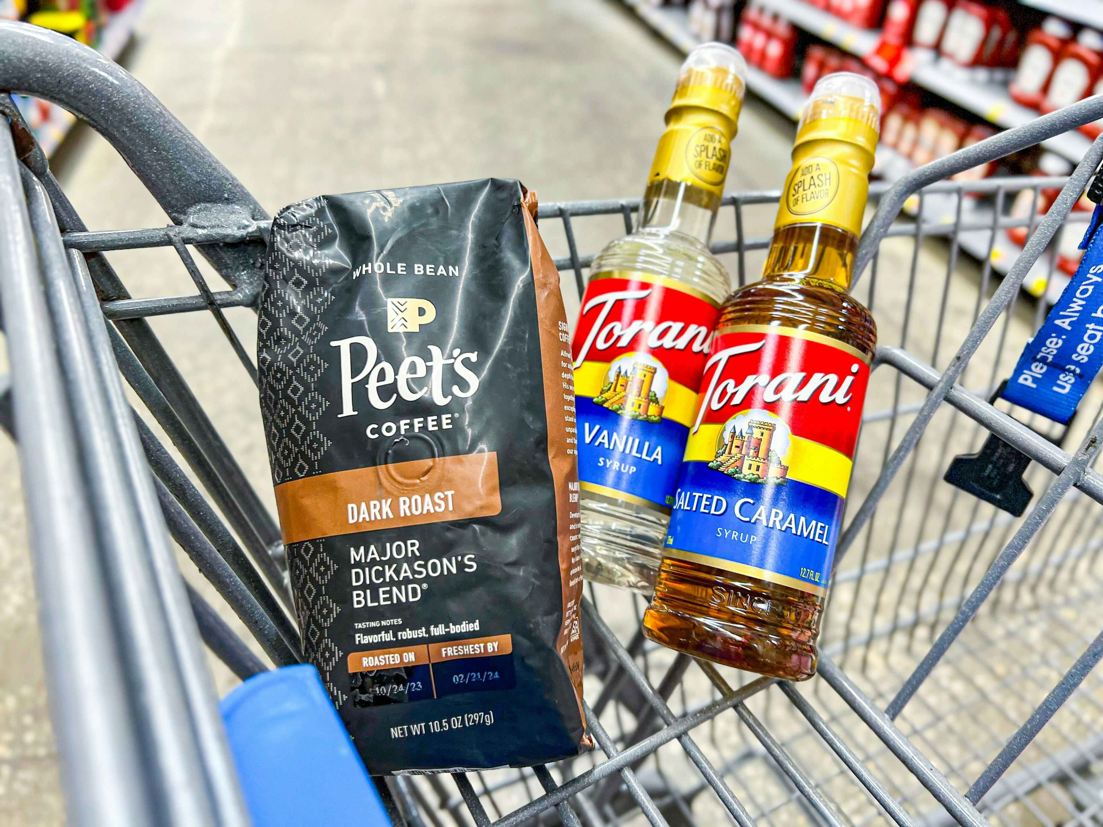 peets-coffee-torani-syrup in walmart cart