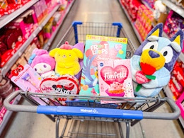 Valentine's Day clearance items in Walmart shopping cart (2026)