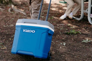 Igloo Latitude 30-Quart Cooler being rolled into a picnic area