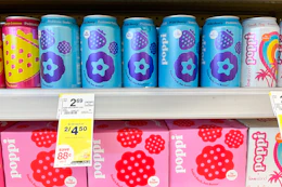 poppi prebiotic soda on store shelf