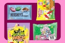 bags of candy in a collage 