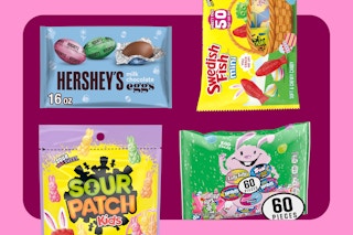 bags of candy in a collage 