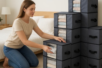 a woman using moving bags