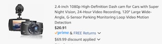 Dash cam Amazon receipt