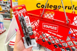 someone holding a 2pack of sharpie s-gel pens
