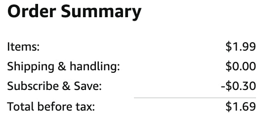 an amazon order summary ending in $1.69