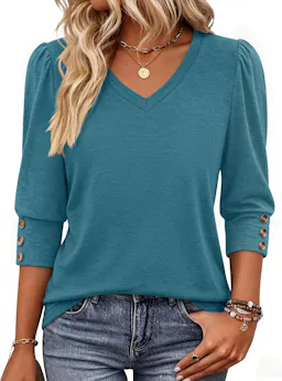 Women's 3/4 Sleeve V-Neck Top
