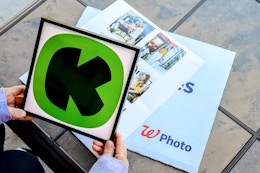 hand holding walgreens tilepix with krazy coupon lady logo