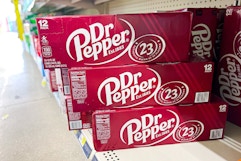 dr pepper 12-packs stacked on store shelf