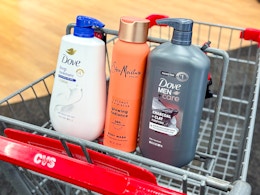 cvs shopping cart with dove and sheamoisture body wash