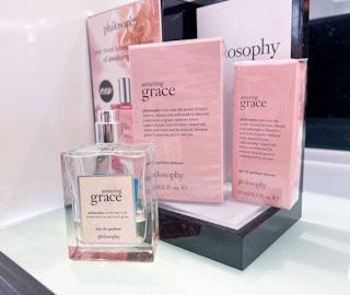 Philosophy fragrance Amazing Grace on a Philosophy stand